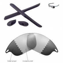 Walleva Transition/Photochromic Polarized Replacement Lenses and Black Rubber Kit Set for Oakley Fast Jacket (OO9097 Series) Sunglasses
